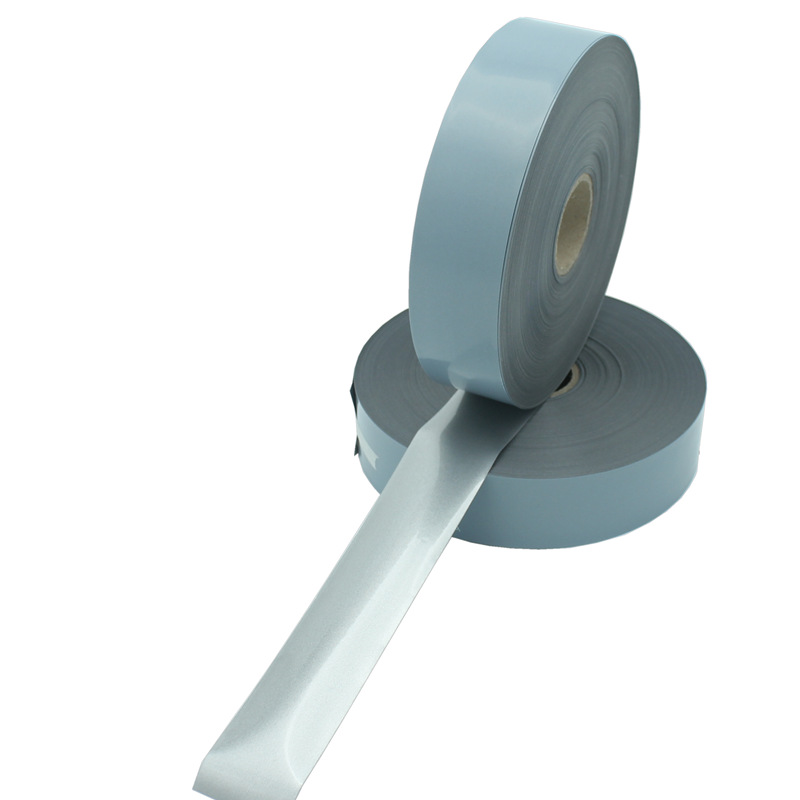 现货亮银弹力反光热贴膜高温热烫反光条弹性反光膜烫织带反光膜