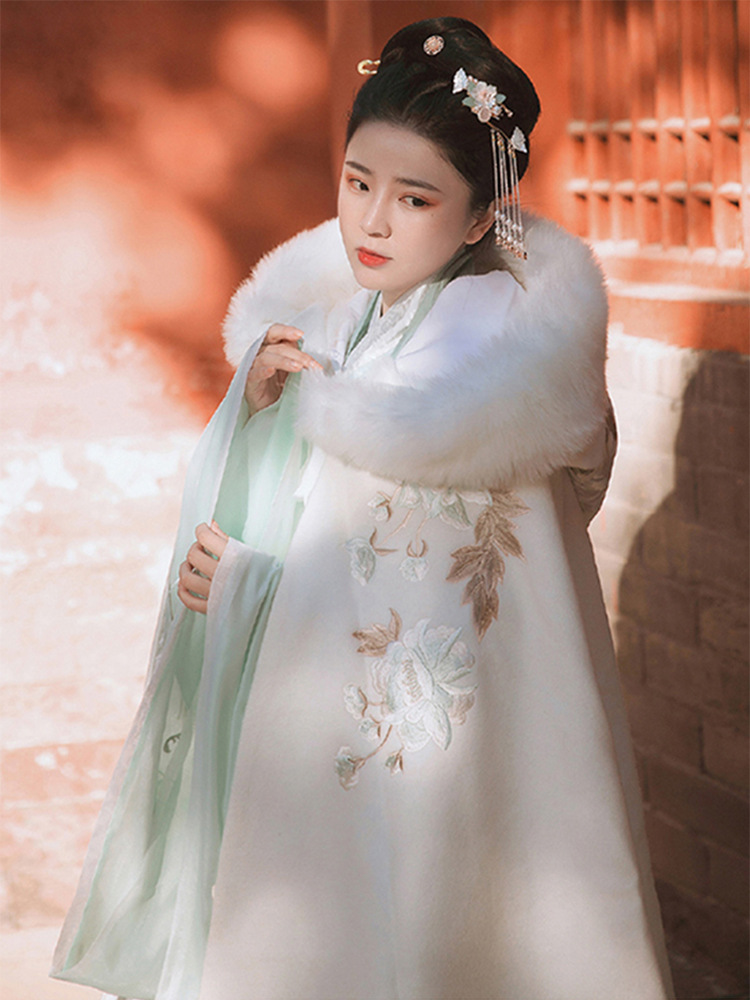 fleece-lined thickened cloak robe shawl for women autumn and winter new nalan chinese clothing fur collar long ancient costume for students han