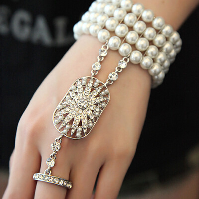 1920s了不起盖茨比同款玻璃珍珠手链热卖水钻一体戒手饰厂家直销
