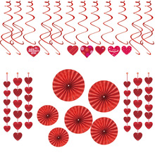 6个套装大红圆形纸花橱窗装饰婚庆拉花装饰生日布置装饰品纸扇花