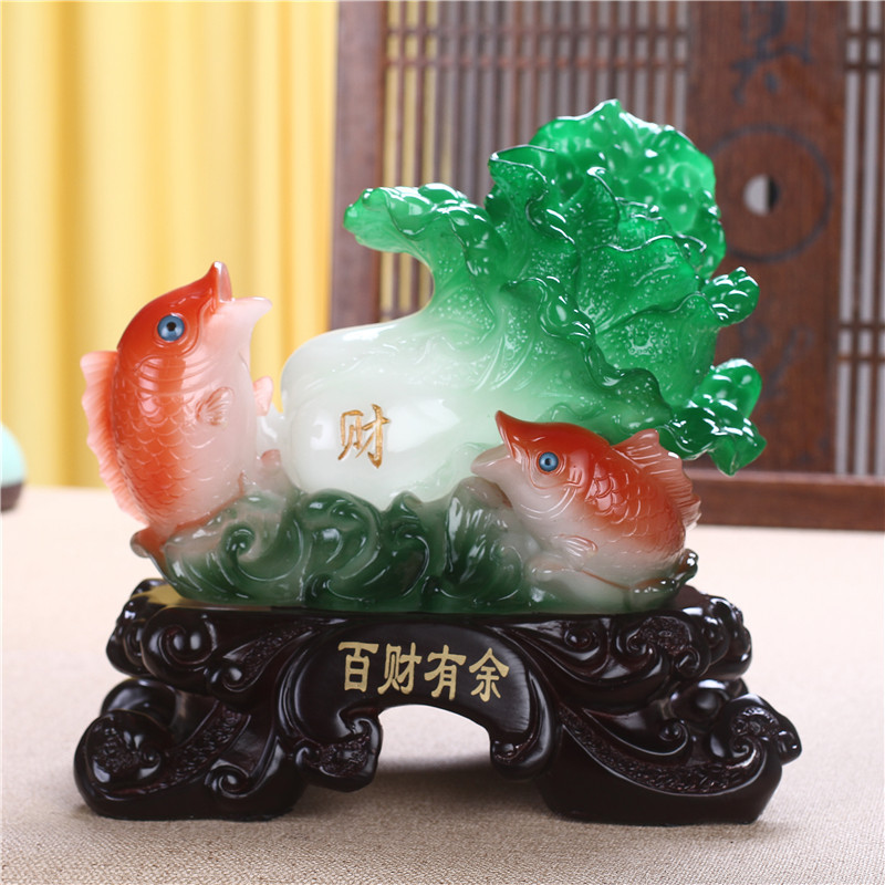 双鱼白菜工艺品摆件 仿玉工艺品树脂财富有余摆件 开业乔迁礼品