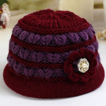 老年人冬季帽子女式奶奶针织保暖帽中老年加绒厚毛线盆帽老太太帽
