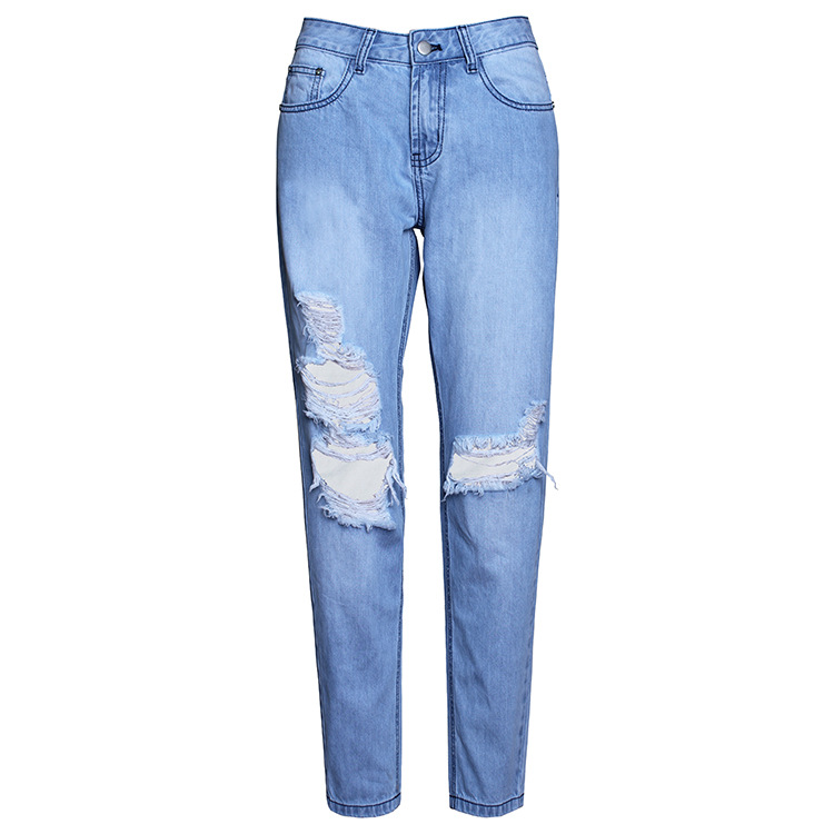 European and American Women's Clothing New Ripped Beggar ight Color oose Bf Style Jeans Jeans Women's Trousers