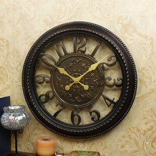 客厅挂钟16寸美式欧式创意挂表镂空数字复古时钟表家居装饰品壁钟