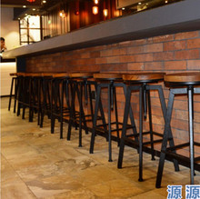 美式做旧铁艺实木酒吧椅吧台椅 旋转升降吧凳高脚椅咖啡厅餐椅