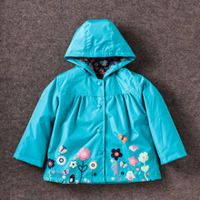 童装 儿童外套 女童可爱花朵防风防雨冲锋衣 童连帽外套一件代发