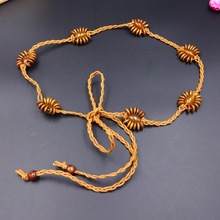 波西米亚蜡绳编织女士腰带 玛瑙装饰民族风沙滩腰带 细款