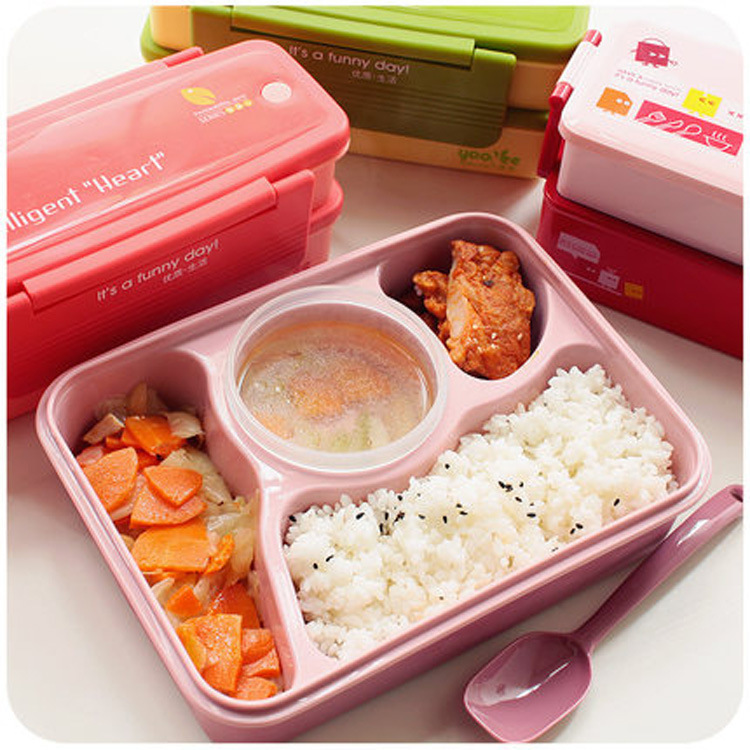 日式可爱学生四格塑料餐盒饭盒儿童成人五格便当盒可微波炉快餐盒