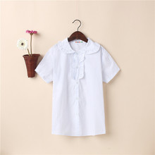 童装新款夏季女童白衬衫儿童园服女宝宝木耳边短袖衬衣学生演出服