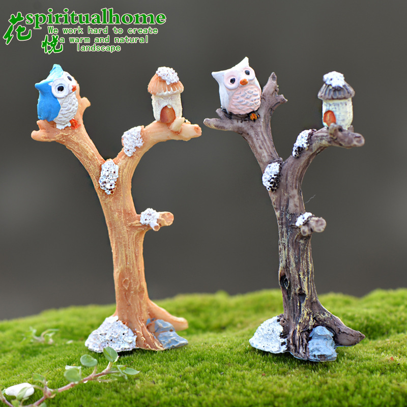 moss micro landscape decoration simulation branch tree fork owl diy assembly succulent small ornaments