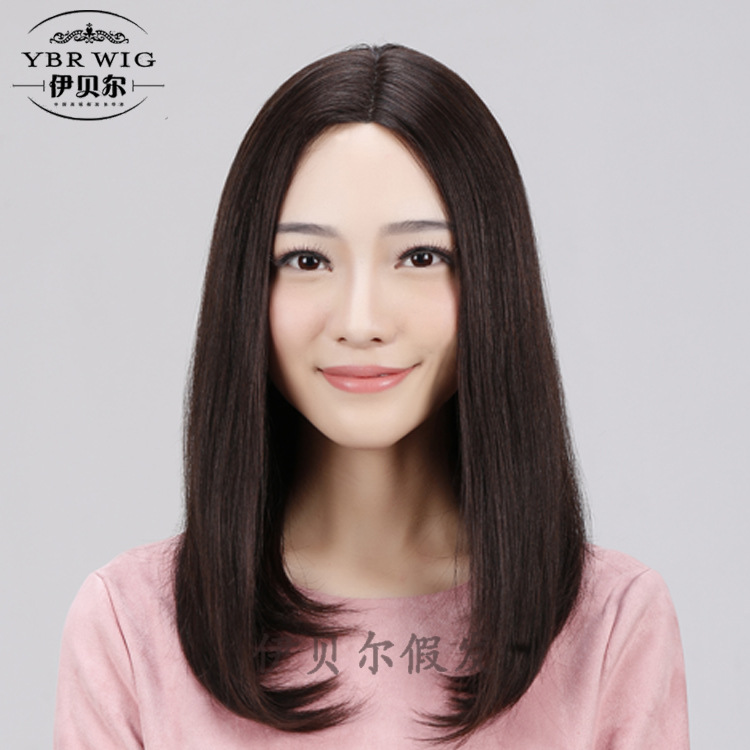 全真人发假发女中分梨花头自然蓬松修脸型 内扣微卷女中长发头套