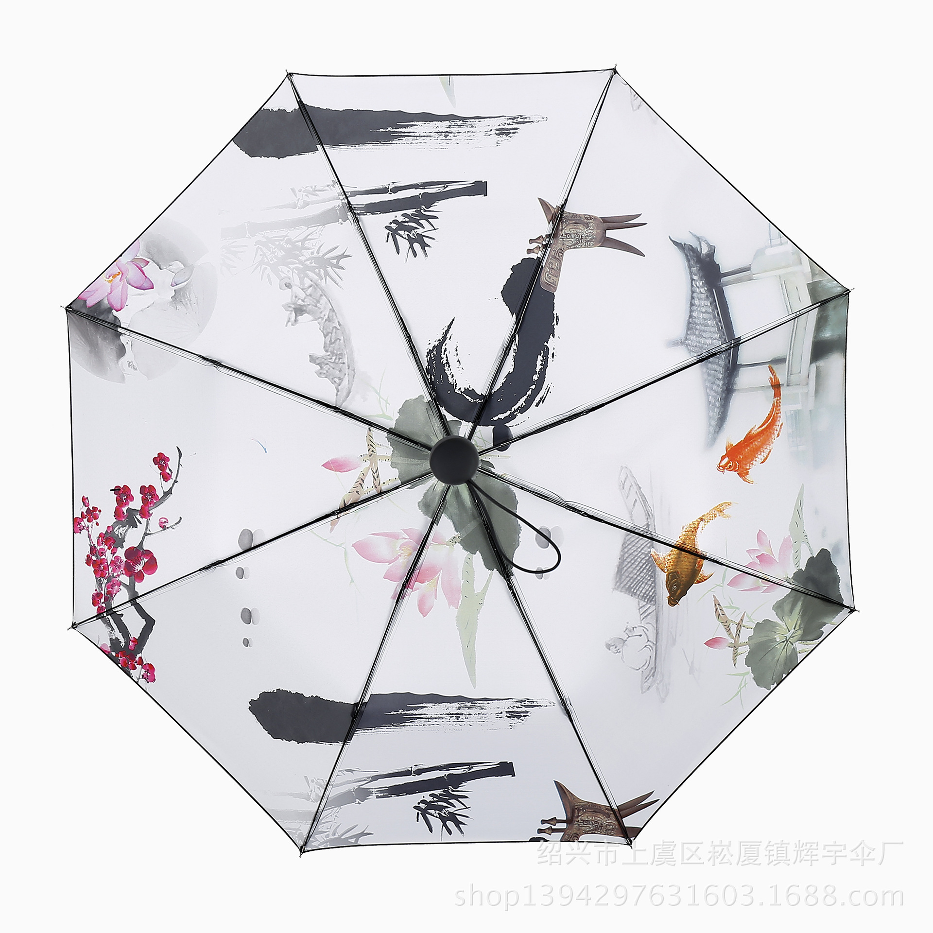 水墨油画折叠晴雨伞复古创意防晒遮阳伞厂家印刷LOGO伞黑胶防晒伞