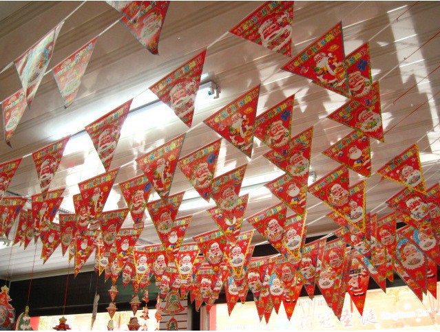 圣诞节装饰商场纸质创意三角拉旗节庆氛围布置拉旗 圣诞老人吊旗