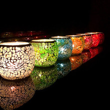12色时尚欧式玻璃马赛克蜡烛台婚庆道具摆件酒吧装饰彩色玻璃烛台