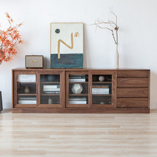 北欧现代简约实木置物储物柜 客厅电视柜沙发边柜黑胡桃木餐边柜