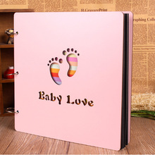 16寸木质宝宝DIY相册成长纪念册 创意手工粘贴式 粉色系木面