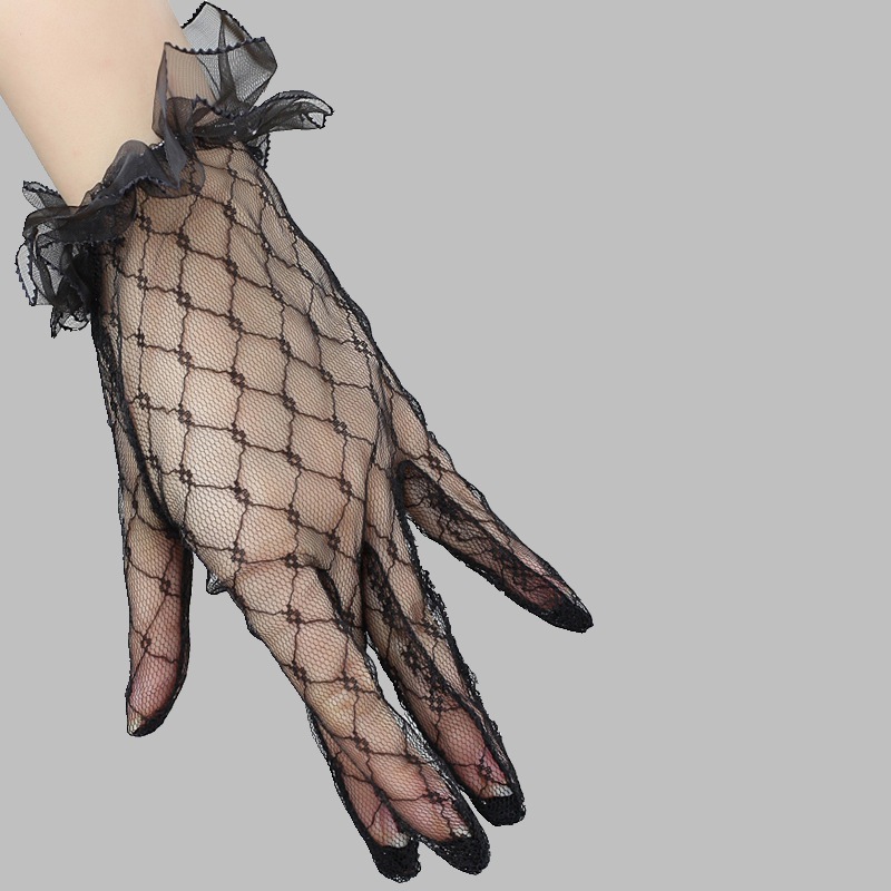 批发新款新娘婚纱手套蕾丝手套有指黑色表演手套st56