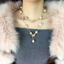 新款时尚韩版单颗珍珠项链 淡水珍珠长款锁骨链 项链节批发