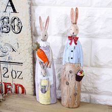 复古做旧仿木雕 树脂摆件家居礼品工艺品 创意情侣兔摆件 新品E20