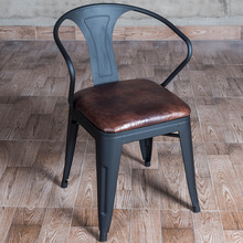 美式铁艺餐椅复古休闲咖啡厅酒吧椅带扶手靠背软垫办公电脑椅子
