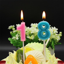 蓝色粉色长杆数字蜡烛生日蛋糕装扮烘焙插件0-9派对装饰过寿周岁