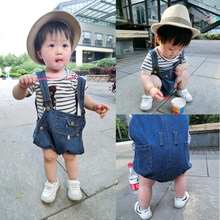 一件代发2024夏季连体牛仔背带短裤新款韩版儿童宝宝面包背带裤