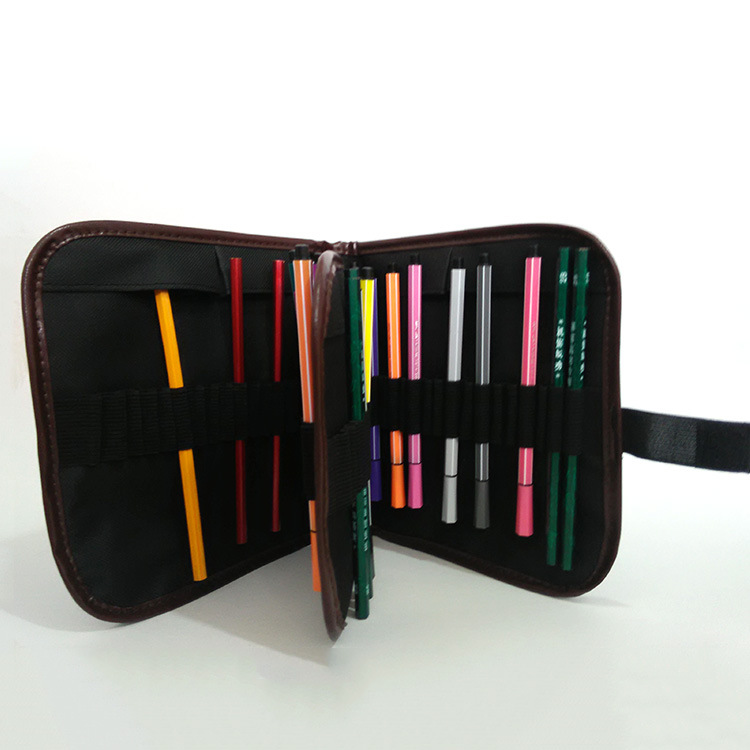 In Stock 72-Hole Folding Canvas Black Pen Curtain Colored Pencil Pen Bag Storage Multifunctional Unisex Pencil Case