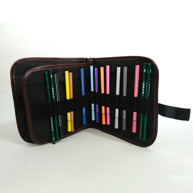 In Stock 72-Hole Folding Canvas Black Pen Curtain Colored Pencil Pen Bag Storage Multifunctional Unisex Pencil Case