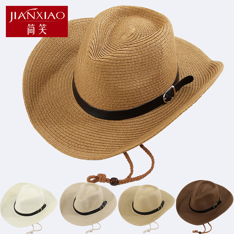 men‘s western cowboy hat women‘s trendy beach hat sun protection big brim hat summer gift hat cross-border sun-proof straw hat