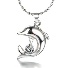 新款海豚锆石项链吊坠饰品 镀银项链吊坠可爱女款海豚吊坠项饰品