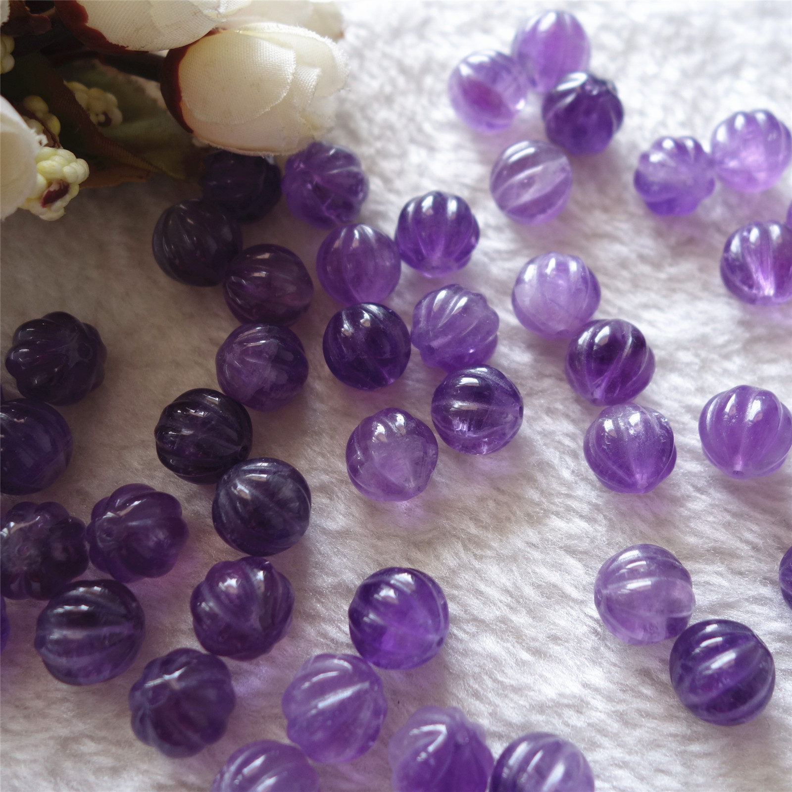 (预订)天然紫水晶南瓜珠车坑圆珠瓜棱珠雕刻车坑配件-阿里巴巴