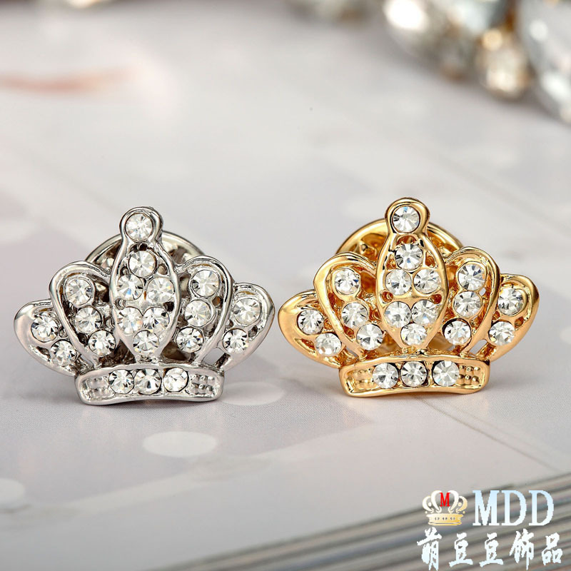 欧美跨境个性镶钻皇冠胸针 满钻皇冠刺马针男女西装衬衫纽扣领针