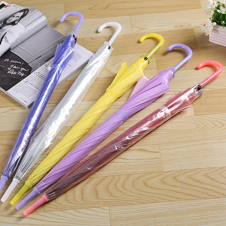 Factory Wholesale Long Handle Transparent Umbrella Creative Automatic Straight Rod Transparent Umbrella Children Gift Advertising Umbrella Fixed Logo