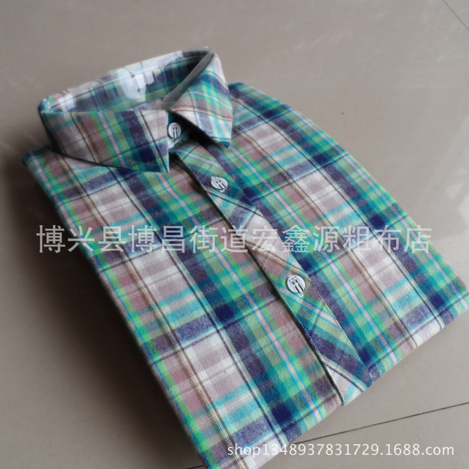 大量批发春秋女式长袖磨毛老粗布衬衣女士格子衬衫