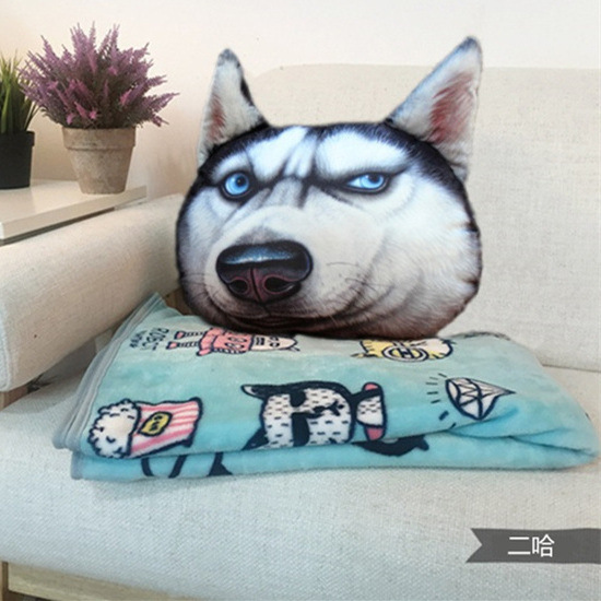 【抱枕毯】3D动物猫狗喵星人抱枕被两用法兰绒空调毯靠垫空调适用