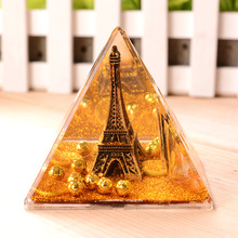 金粉油滴海洋纪念品水晶 巴黎埃菲尔铁塔 创意生日礼物笔筒摆件
