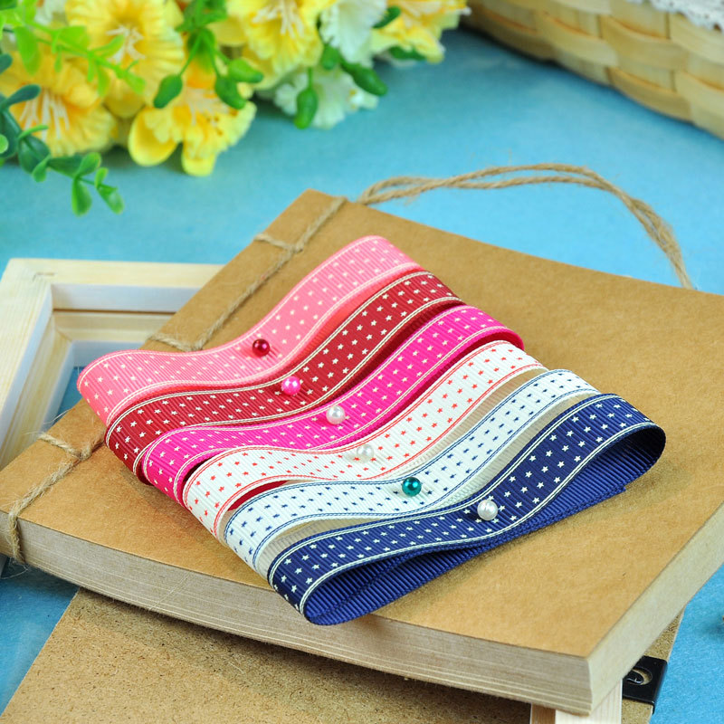 姚明织带缎带批发 流行星空圆点罗纹印刷丝带 diy礼物包装25mm