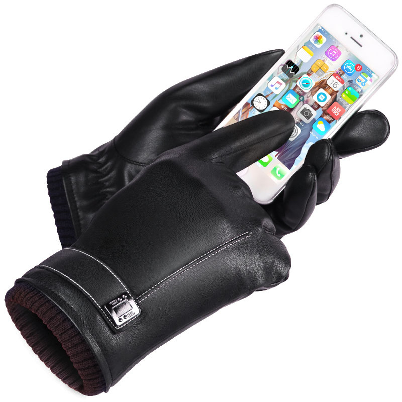 touch screen couple gloves men‘s winter pu driving and biking cycling waterproof fleece-lined women‘s washed leather gloves winter