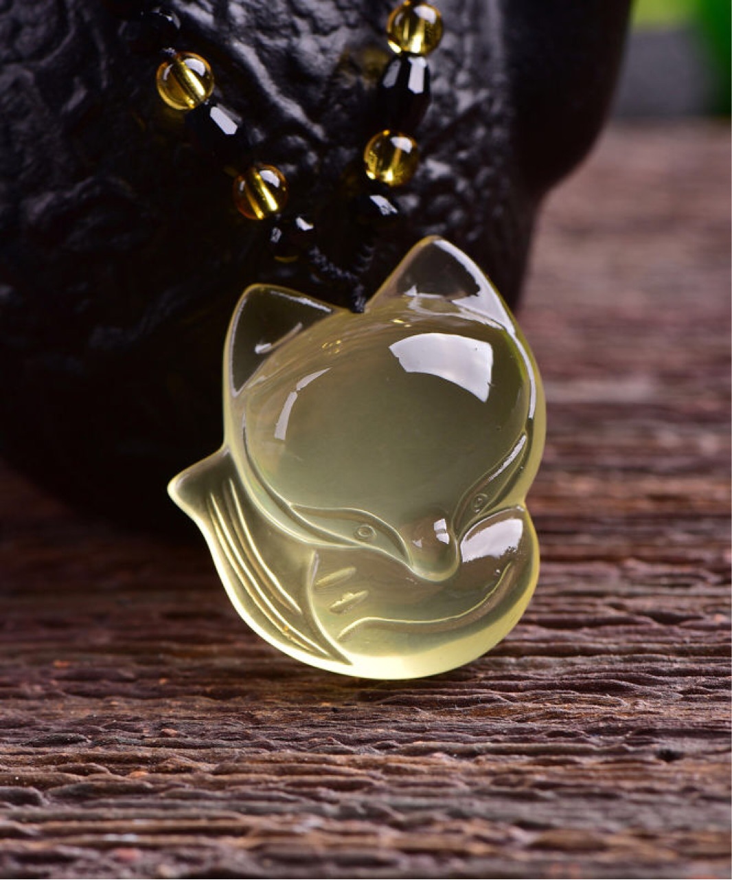 黄水晶大头萌狐吊坠 古风项链一物一图男女款可来图来样 厂家批发