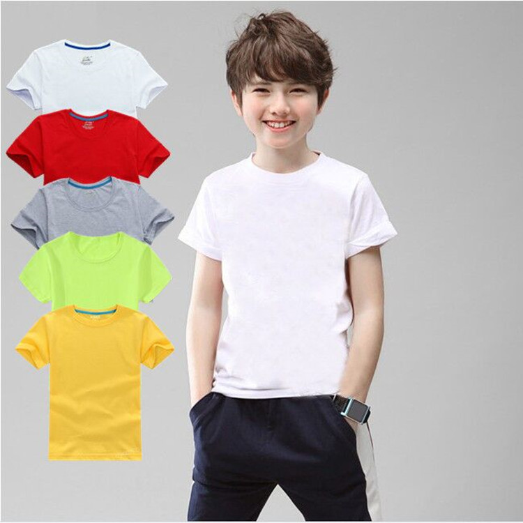 Children's Short-Sleeved T-shirt Pure White Boy Business Attire Baby Girl Children Half-Sleeve Pure Cotton T-shirt School Uniform in Stock Wholesale