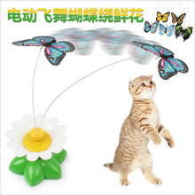 趣味电动蝴蝶绕鲜花猫咪互动宠物小玩具小鸟蜜蜂逗猫棒猫厂家批发