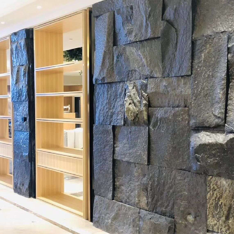 天然大理石黑灰色文化石自然面毛石外墙石材花岗岩石皮电视背景墙