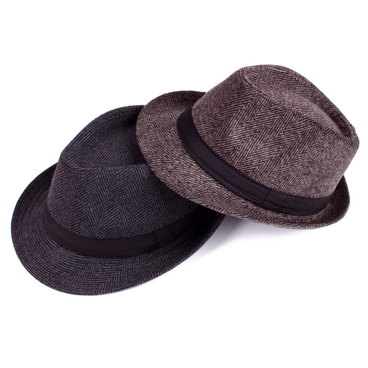 秋冬季男士礼帽 拉毛面料人字呢小礼帽中老年男士爵士帽男帽棉帽