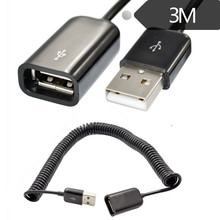 3米伸缩式USB公对母延长线 弹簧式USB2.0公转母延长线 USB弹簧线