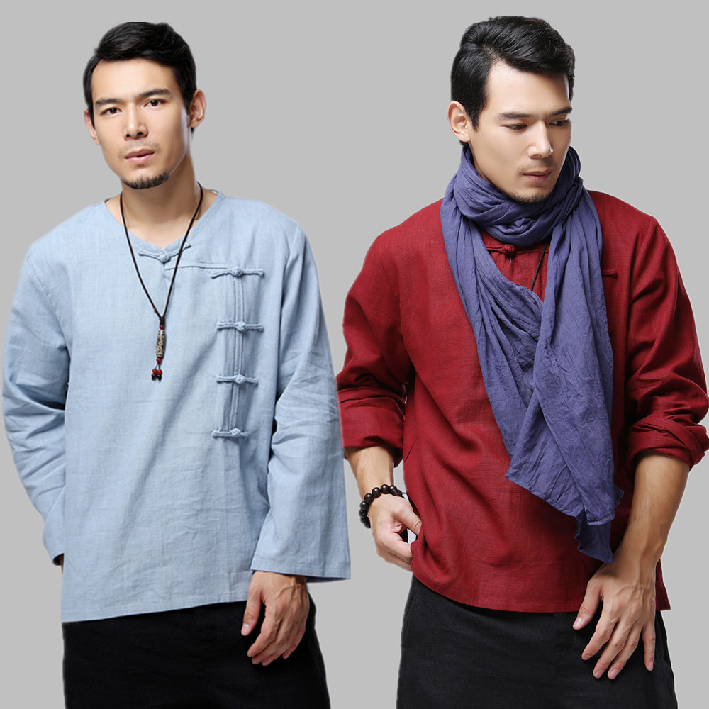 23春新款棉麻文艺男装 盘扣中式上衣男款苎麻t恤中国风男装