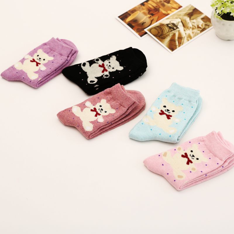 10 Pairs Autumn and Winter Women's Angora Wool Socks Sweet Cartoon Thick Warm Jacquard Women's Mid-Calf Length Sock Wholesale