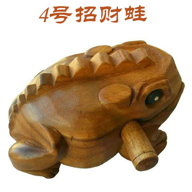 木制招财蛙批发泰国木雕4号原木色蛙旅游景区工艺品招财蛙响蛙
