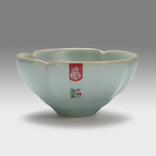 台湾汝窑瓷工坊陶瓷茶具茶杯手绘单杯开片可养陶瓷杯品茗杯主人杯