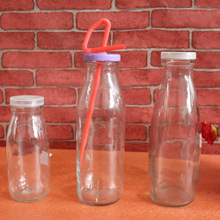 玻璃奶瓶饮料苹果醋瓶果汁瓶泡茶奶茶瓶丝口牛奶瓶铁盖密封布丁瓶