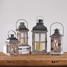 欧式复古木头烛台创意装饰蜡烛台做旧浪漫风灯摆件